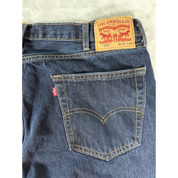 Levis 505 Jeans Mens 40x30 Blue Denim‎ Regular Fit Straight Leg Dark Wash - Picture 12 of 12